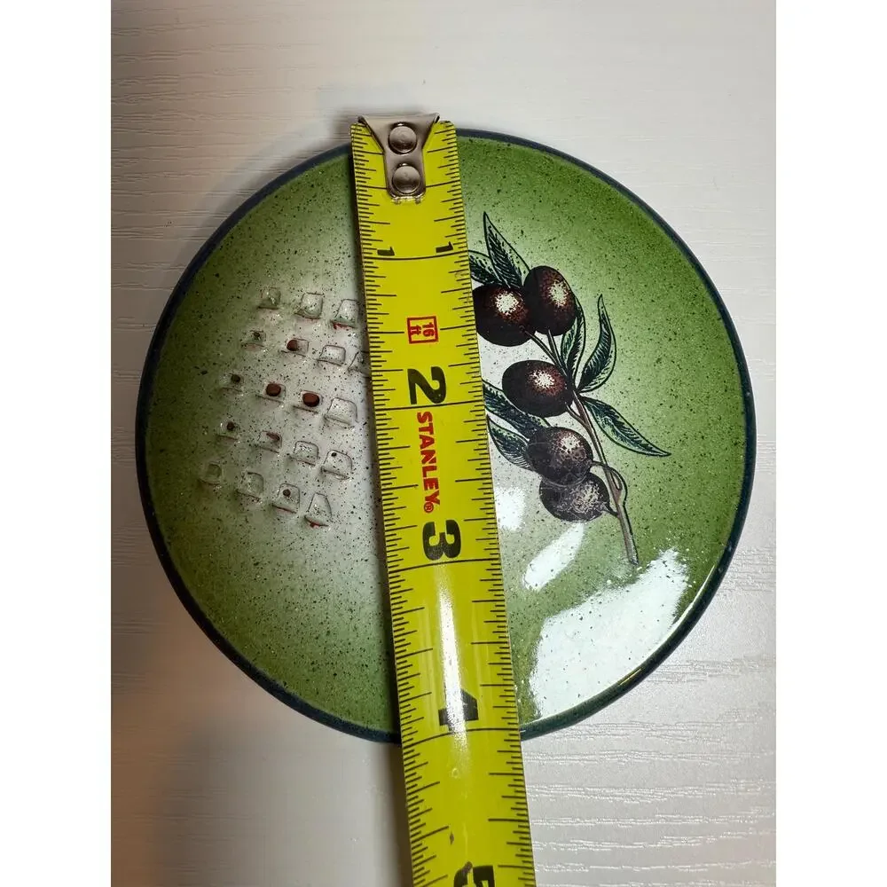 Vintage Green Ceramic Garlic Grater Olive Oil Dipping Plate Retro Kitchen
